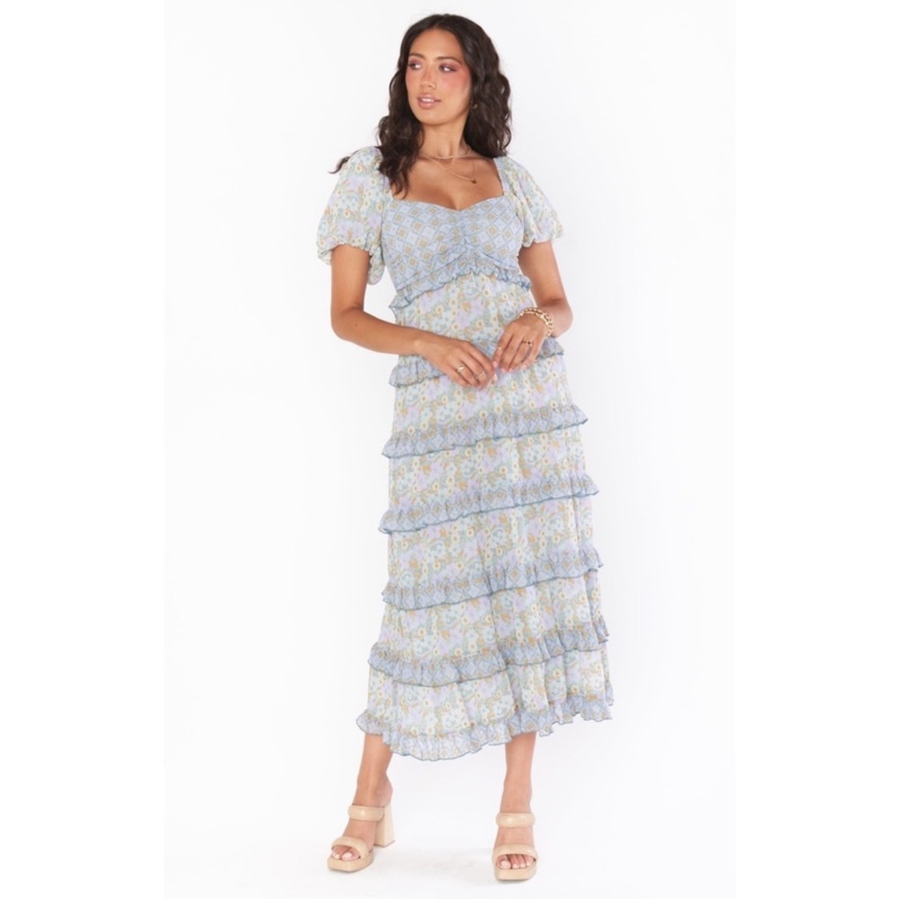 Show Me Your MuMu Blue and Yellow Floral Midi Dress